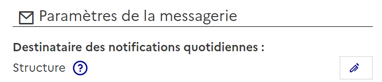 Capture d'écran de la partie paramètre de la messagerie de la plateforme